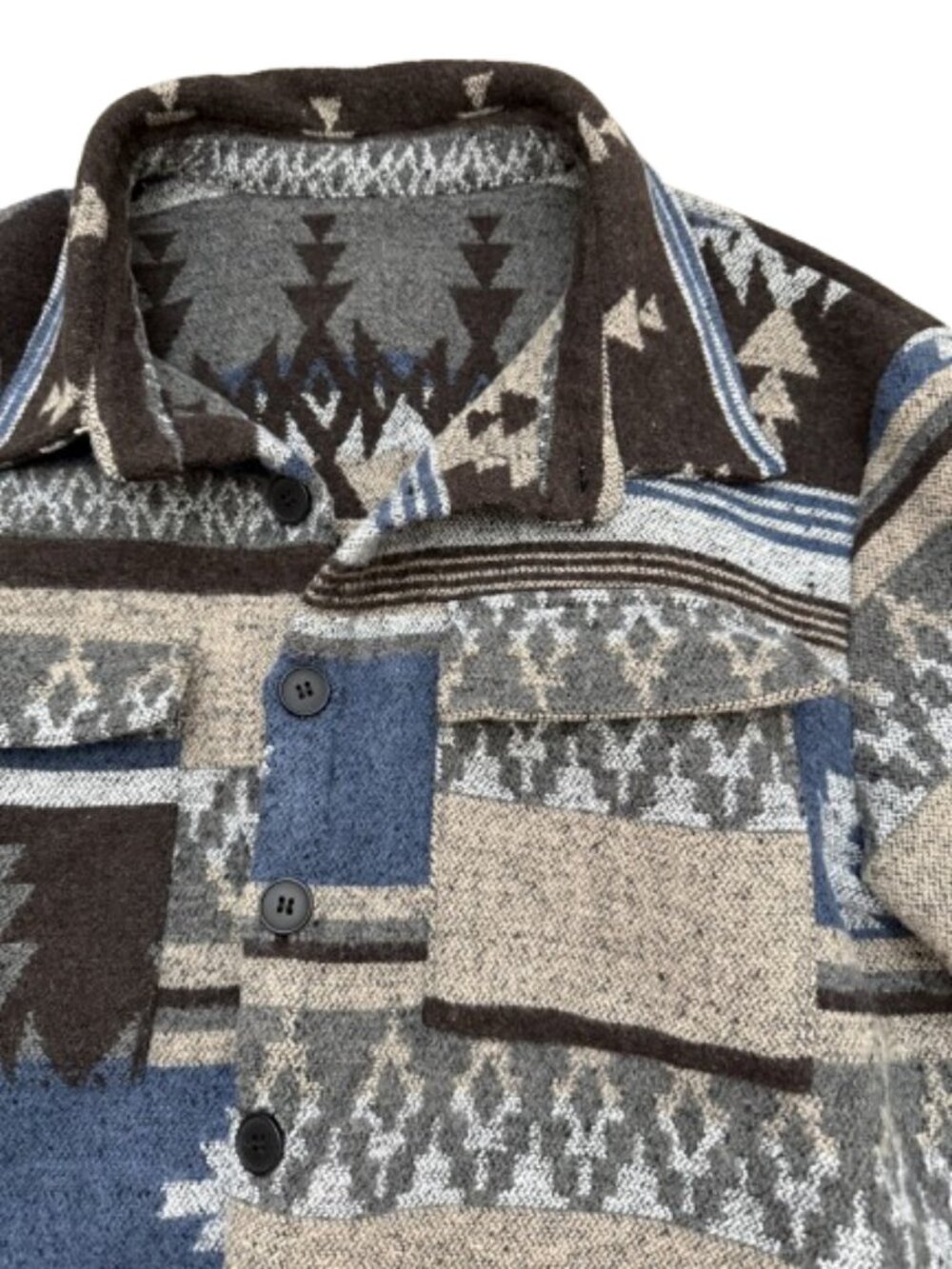 SHEIN Manfinity Southwestern Aztec Geometric Print Overcoat Shacket Shirt Coat - Picture 2 of 4